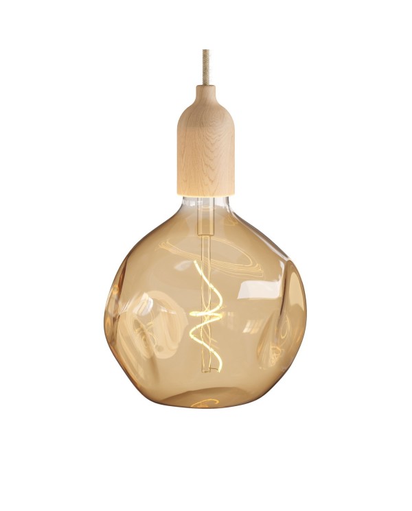 Pendant light Made in Italy complete with fabric cable and wood finishing