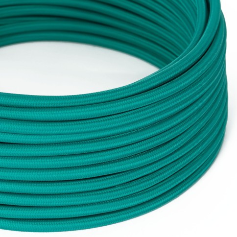 Round Electric Cable covered by Rayon solid color fabric RM71 Turquoise