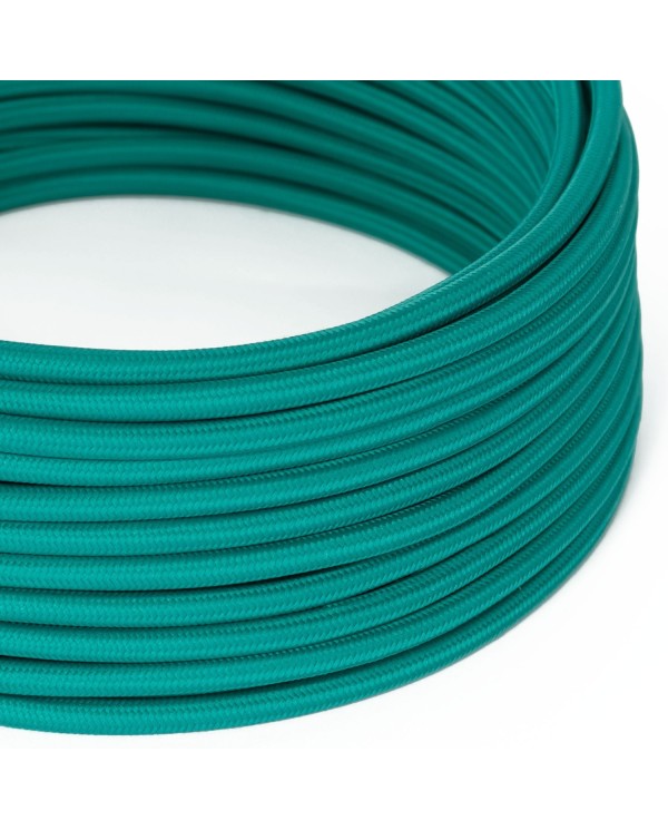 Round Electric Cable covered by Rayon solid color fabric RM71 Turquoise