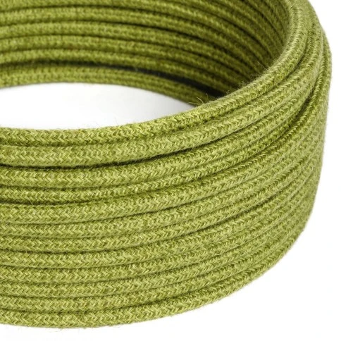 Round electric Cable covered in Plain Hay Green RN23 Jute