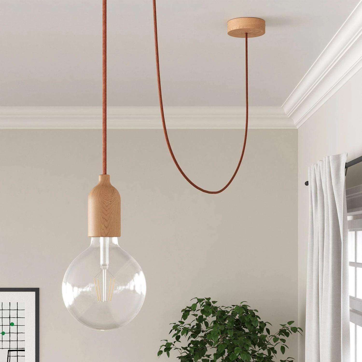 Round Electric Cable covered in Orange Clay Jute