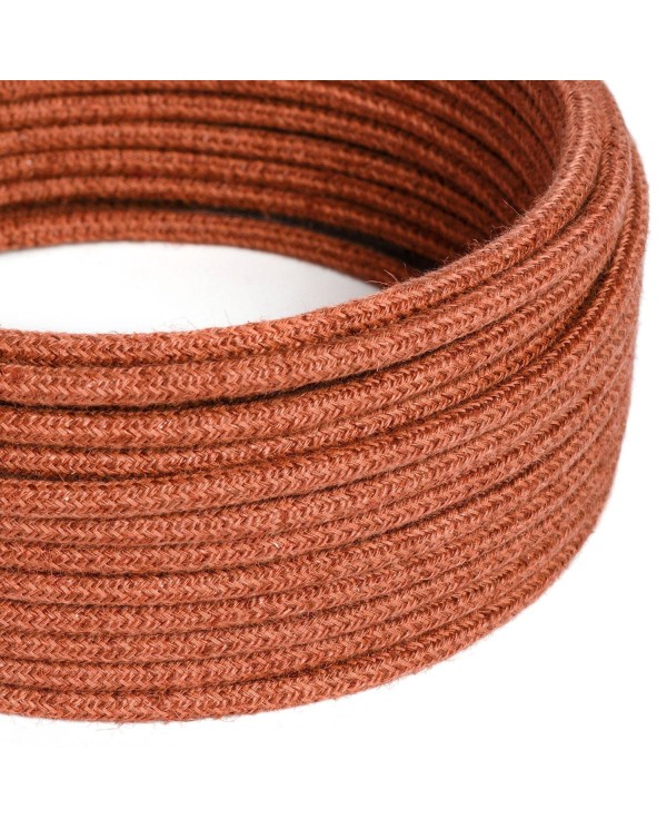 Round electric Cable covered in Plain Orange Clay RN27 Jute