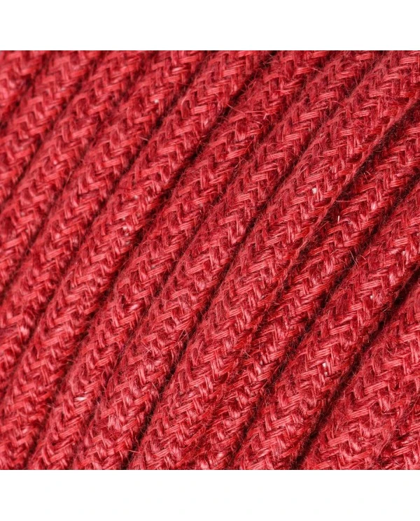 Round electric Cable covered in Plain Cherry Red RN24 Jute