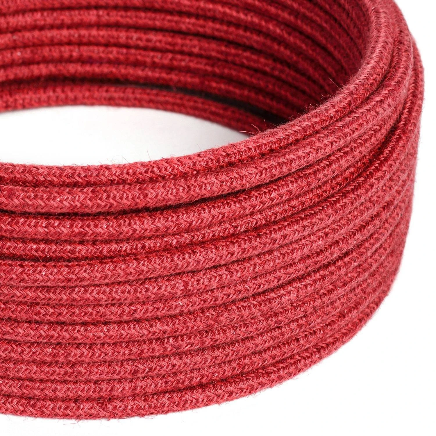 Round electric Cable covered in Plain Cherry Red RN24 Jute