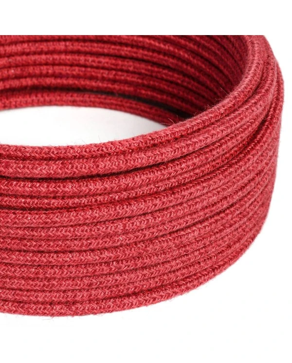 Round electric Cable covered in Plain Cherry Red RN24 Jute