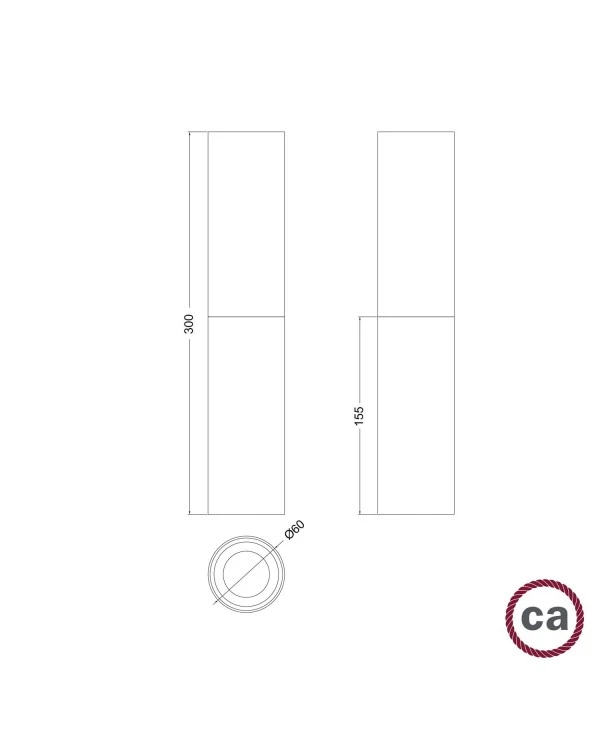 Tub-E14, wood and metal tube for spotlight with E14 double ring lamp holder