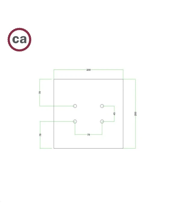 Square Rose-One 4-hole and 4 side holes ceiling rose, 200 mm - PROMO