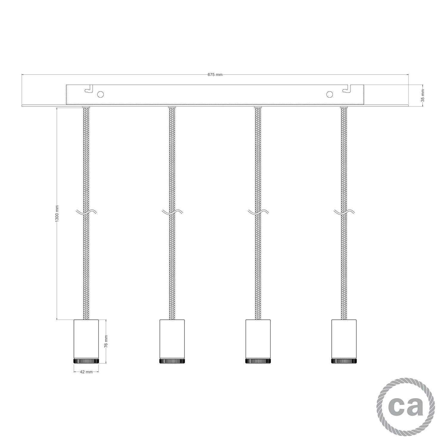 Four-fall spotlight GU1d0 with XXL rectangular Rose-One 675 mm