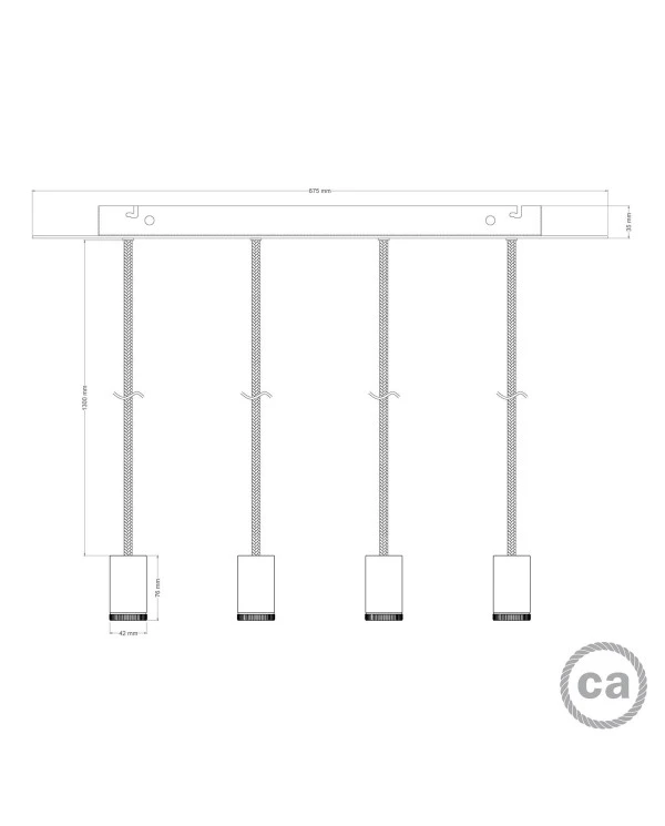 Four-fall spotlight GU1d0 with XXL rectangular Rose-One 675 mm