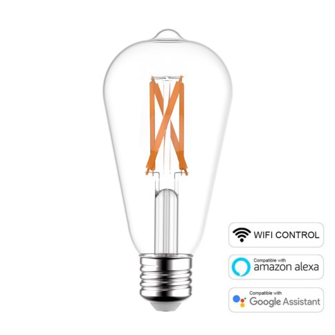 LED SMART WI-FI Light Bulb Edison ST64 Transparent with Filament 6.5W 806Lm E27 Dimmable