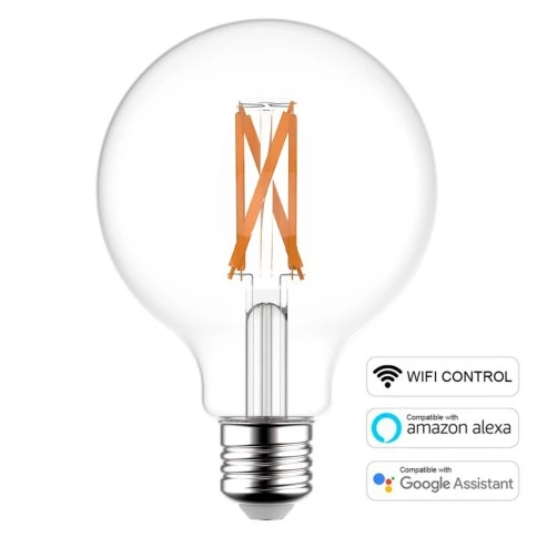 LED SMART WI-FI Light Bulb Globe G125 Transparent with Filament 6.5W 806Lm E27 Dimmable