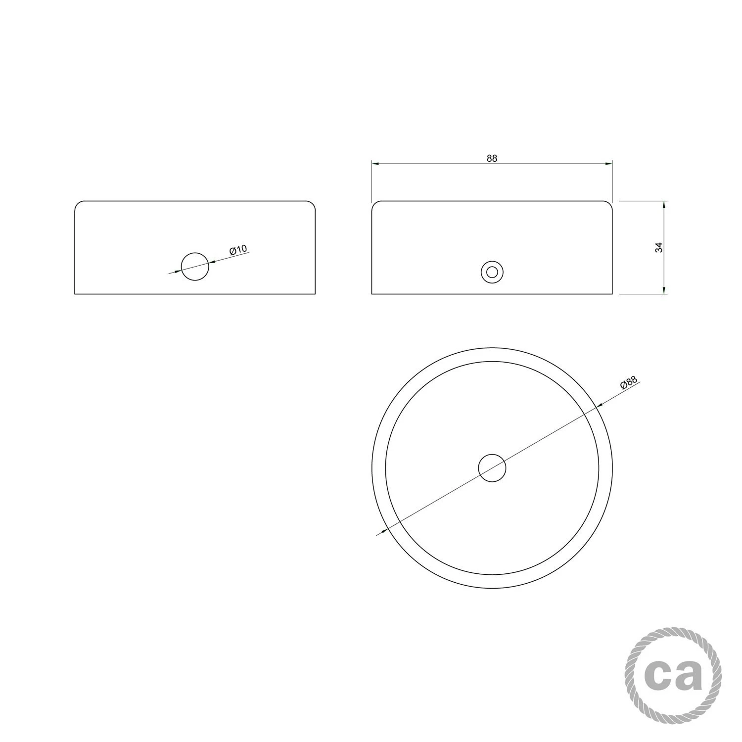 Kit Mini wooden cylindrical rose with 1 central hole and 2 lateral holes