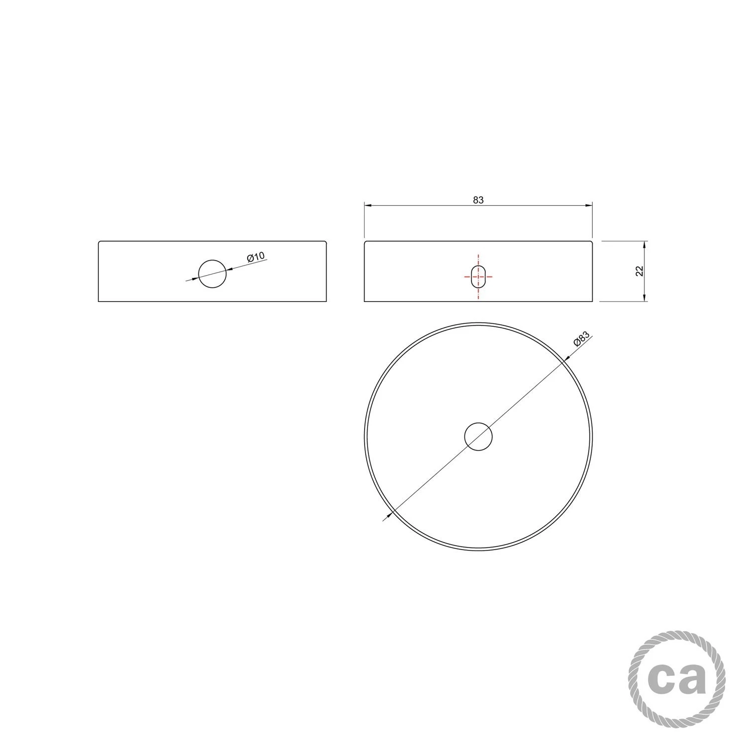 Kit Mini metal cylindrical rose with 1 central hole and 2 lateral holes