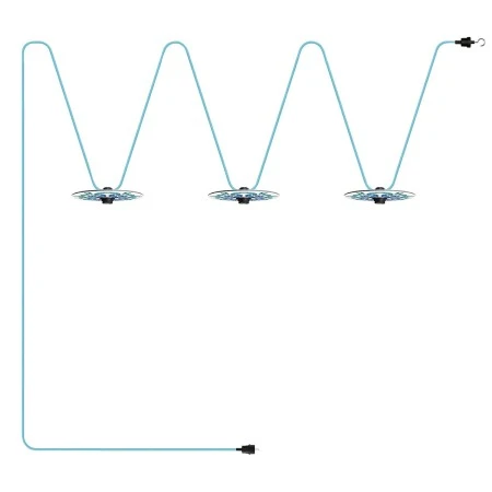 Maioliche' String Light Lumet System starting from 10 m with fabric cable, 3 lamp holders and lampshades, hook and black plug - Majolica Blue