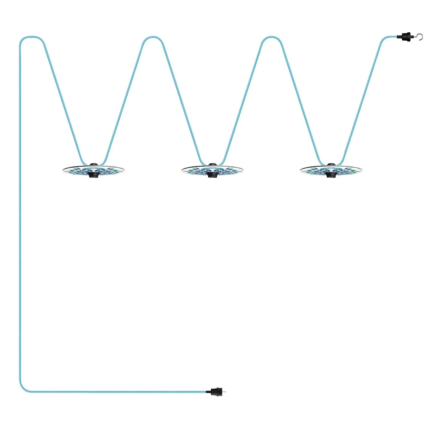 Maioliche' String Light Lumet System starting from 10 m with fabric cable, 3 lamp holders and lampshades, hook and black plug