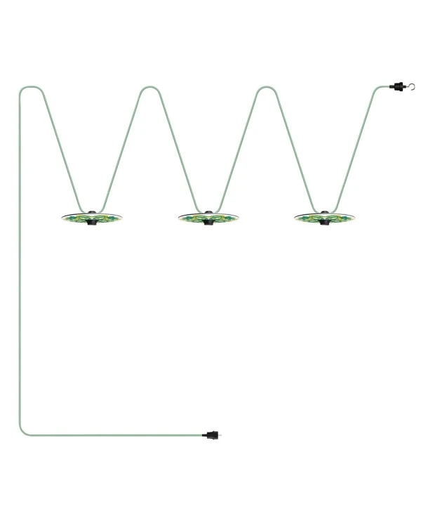 Maioliche' String Light Lumet System starting from 10 m with fabric cable, 3 lamp holders and lampshades, hook and black plug