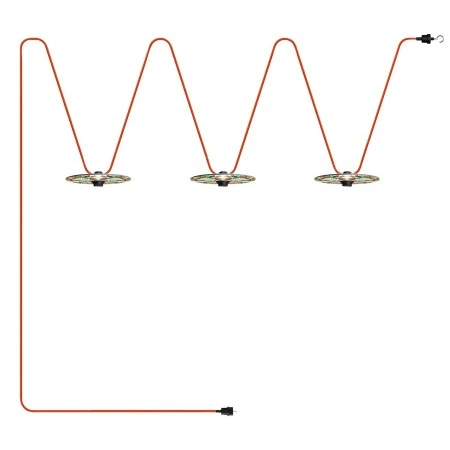 Maioliche' String Light Lumet System starting from 10 m with fabric cable, 3 lamp holders and lampshades, hook and black plug - Majolica Red - Green