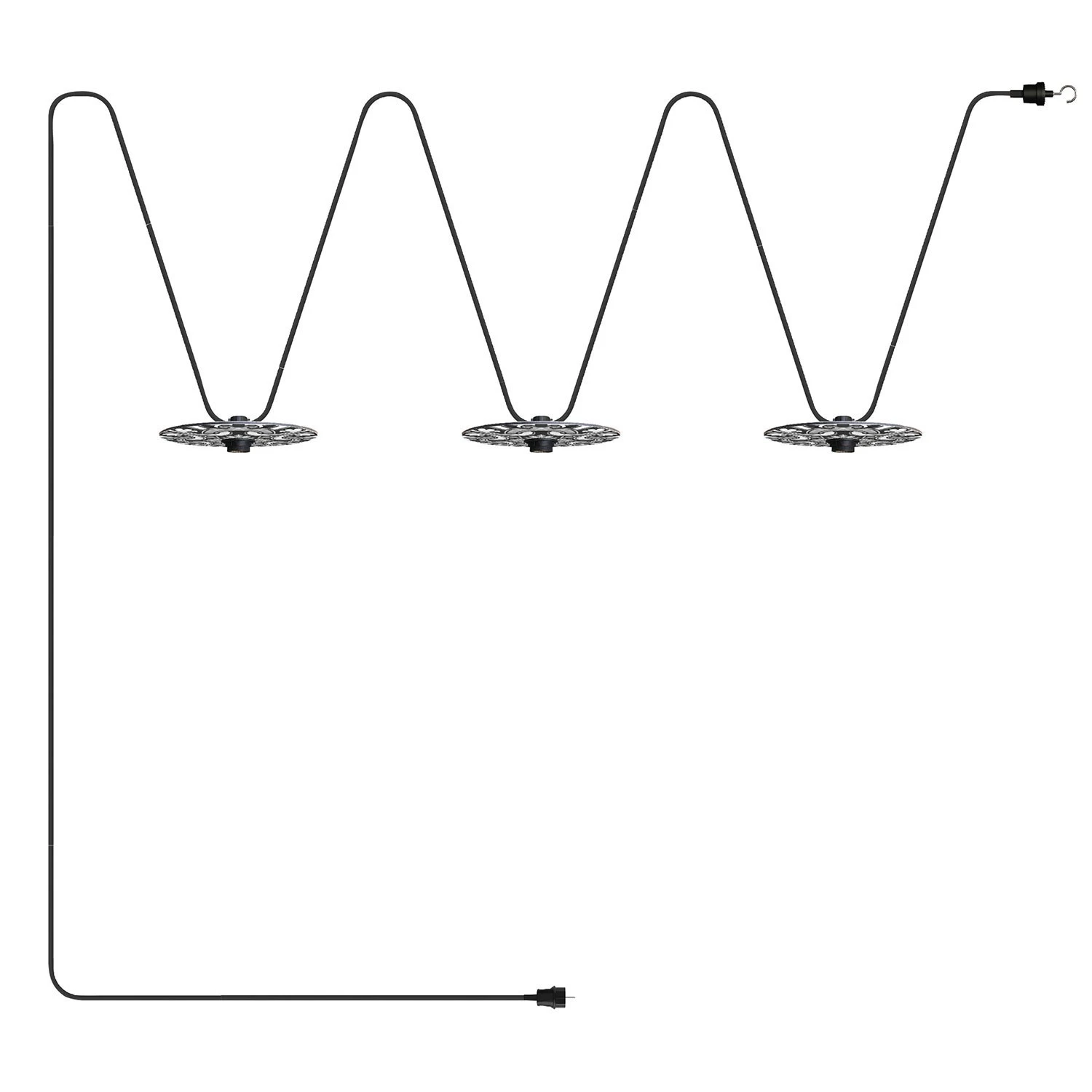 Maioliche' String Light Lumet System starting from 10 m with fabric cable, 3 lamp holders and lampshades, hook and black plug