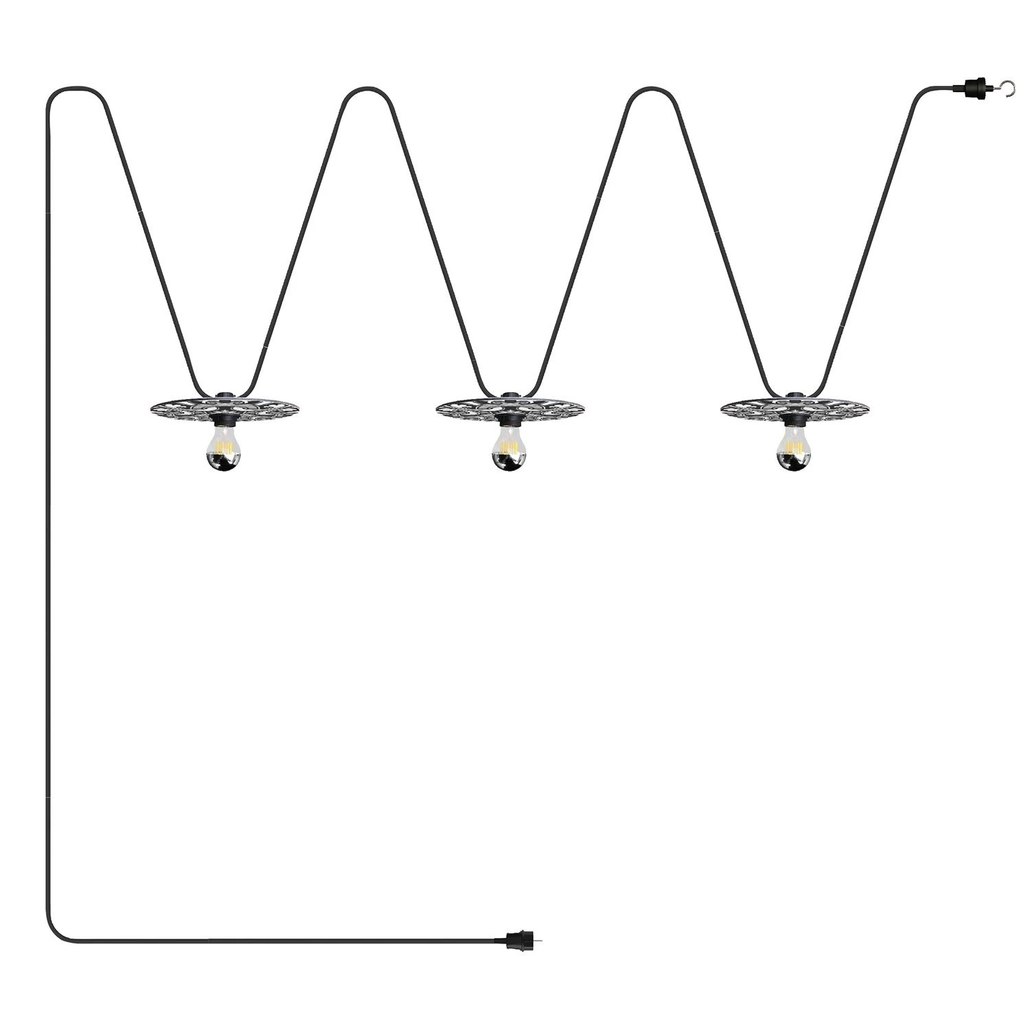 Maioliche' String Light Lumet System starting from 10 m with fabric cable, 3 lamp holders and lampshades, hook and black plug