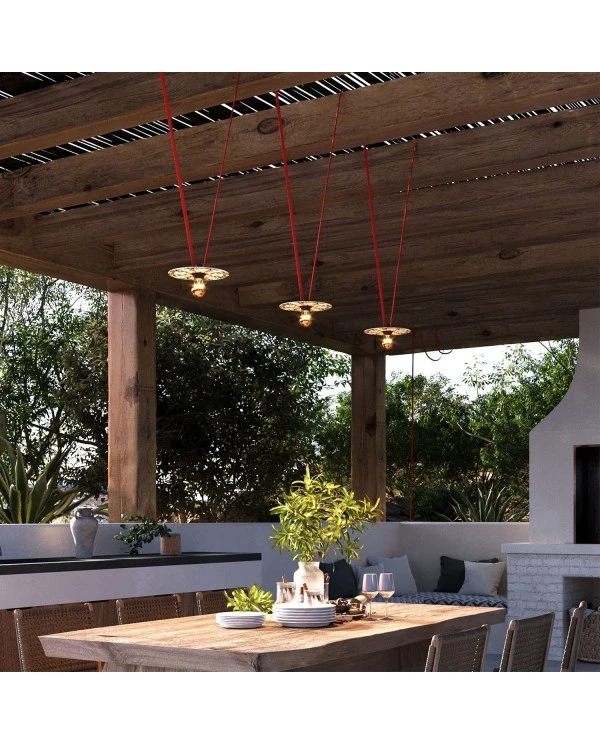 Maioliche' String Light Lumet System starting from 10 m with fabric cable, 3 lamp holders and lampshades, hook and black plug