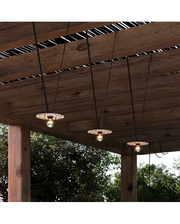 Maioliche' String Light Lumet System starting from 10 m with fabric cable, 3 lamp holders and lampshades, hook and black plug