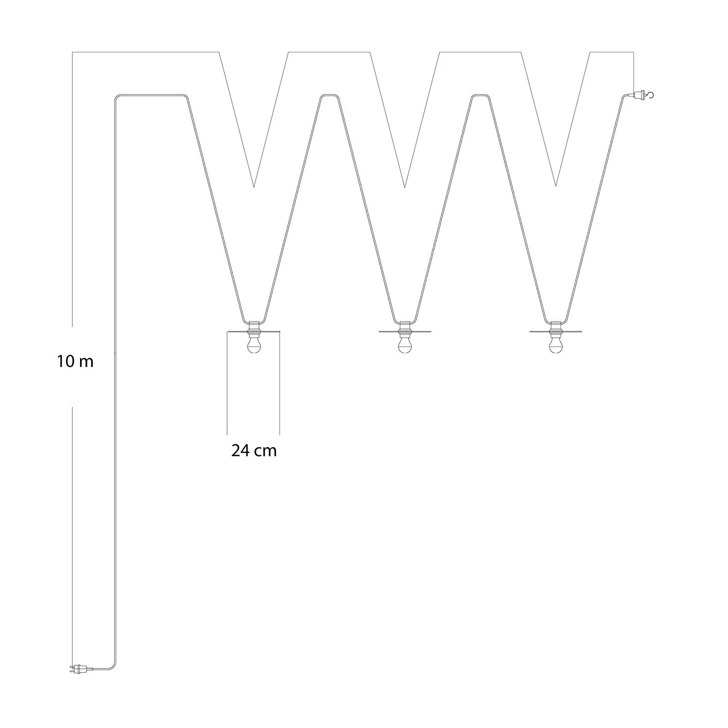 Maioliche' String Light Lumet System starting from 10 m with fabric cable, 3 lamp holders and lampshades, hook and black plug