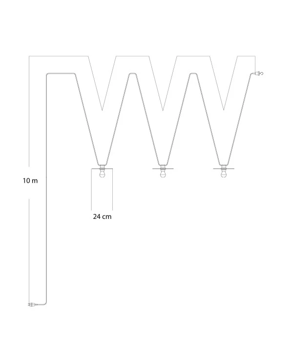 Maioliche' String Light Lumet System starting from 10 m with fabric cable, 3 lamp holders and lampshades, hook and black plug