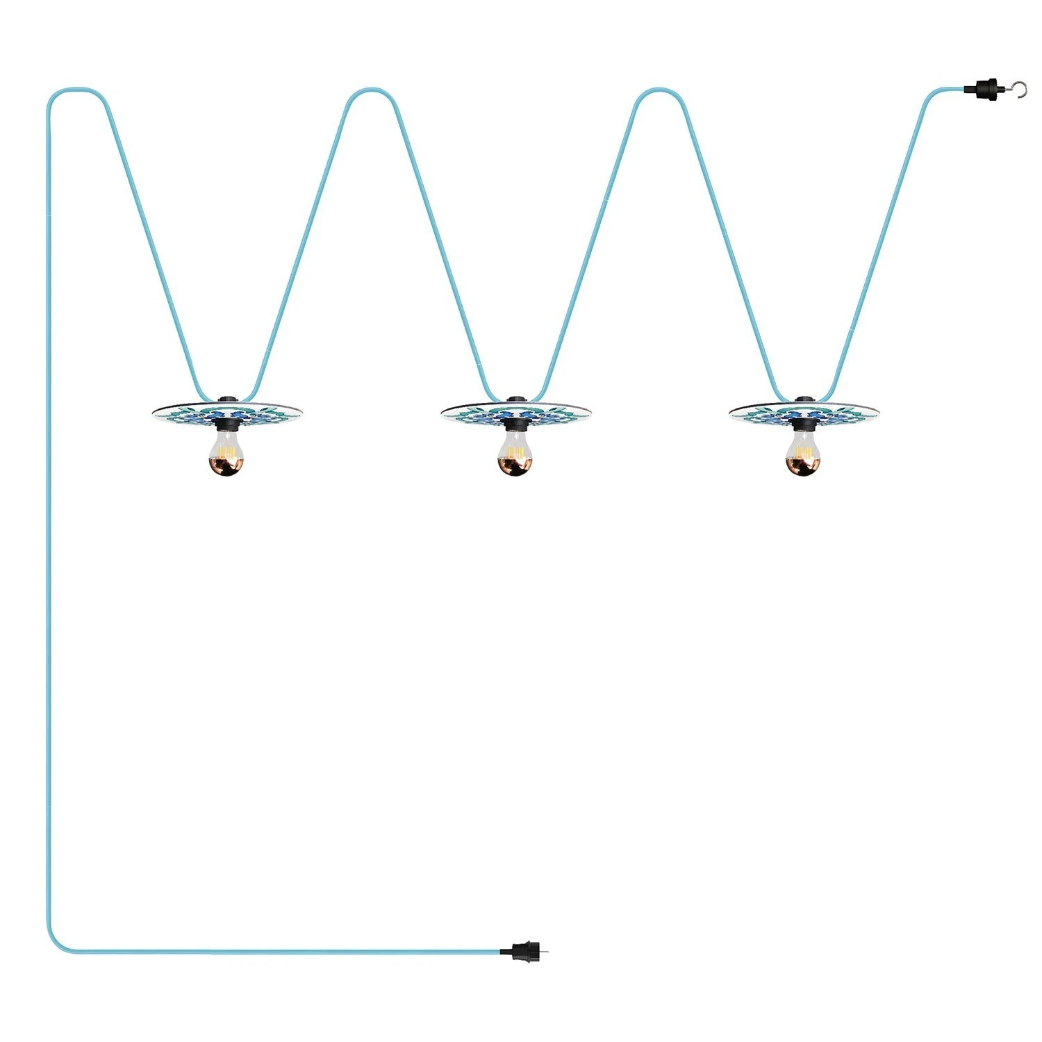 Maioliche' String Light Lumet System starting from 10 m with fabric cable, 3 lamp holders and lampshades, hook and black plug