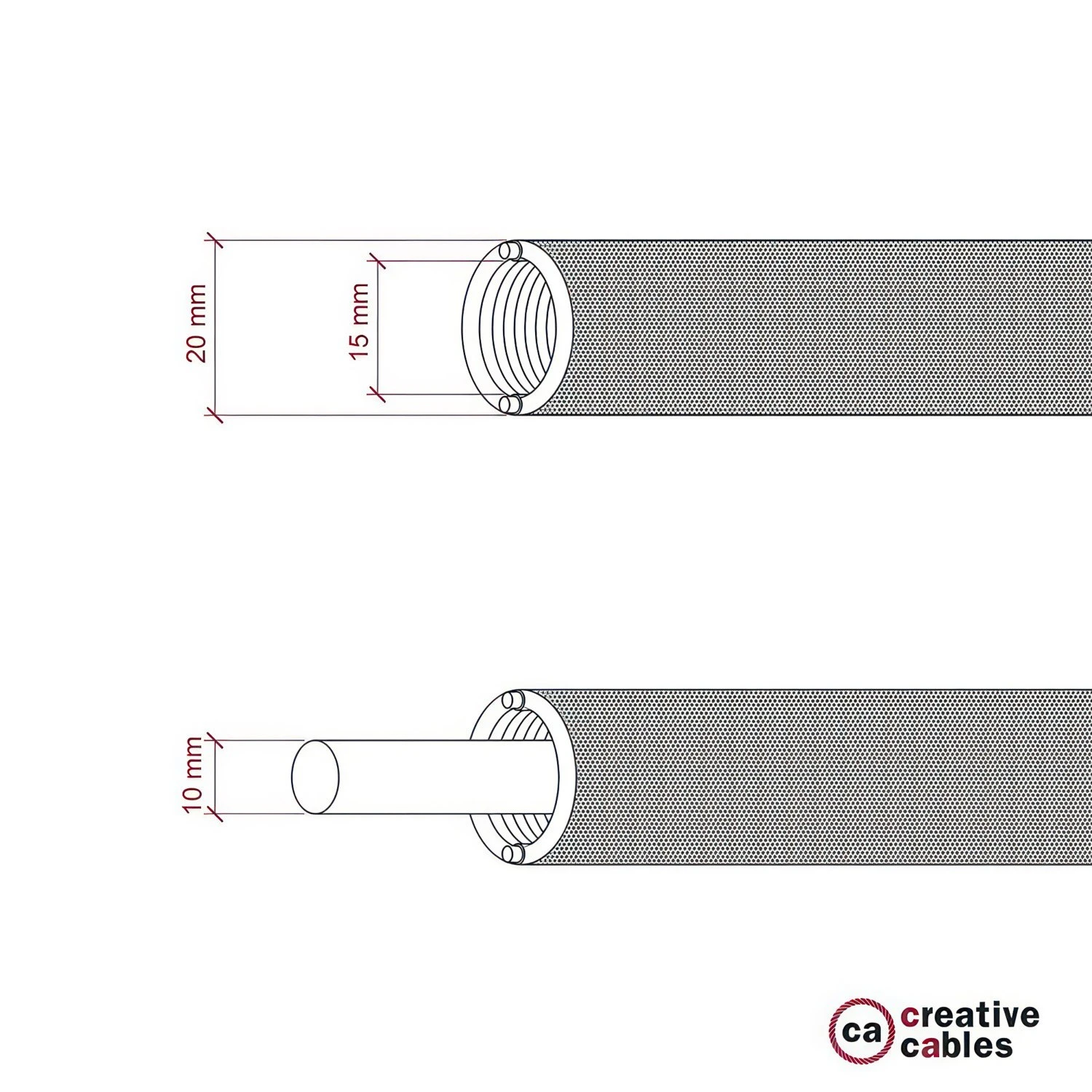 Creative-Tube flexible conduit, Rayon White RM01 fabric covering, diameter 20 mm