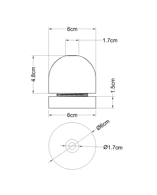 Wood E27 threaded hemispherical lamp holder kit with hidden cable clamp and ferrule cover for lampshade