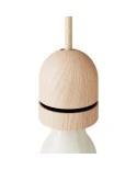 Wood E27 threaded hemispherical lamp holder kit with hidden cable clamp and ferrule cover for lampshade