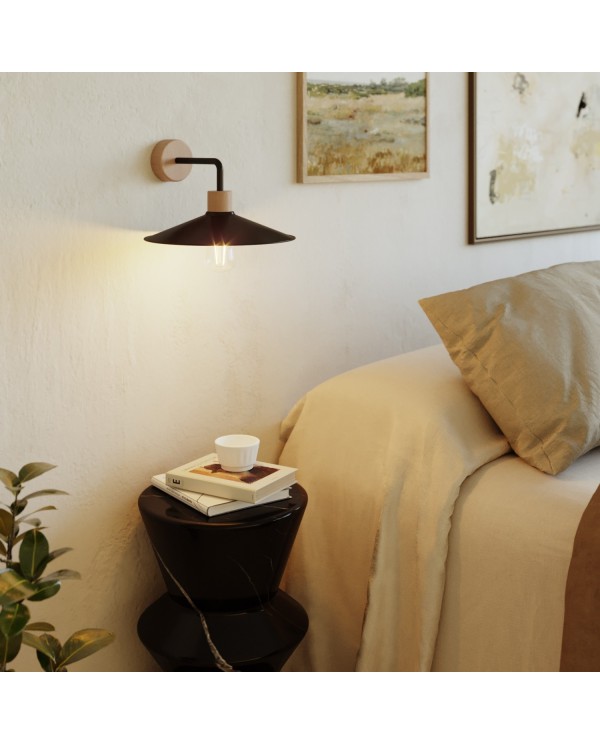 Wood wall lamp with Swing lampshade and curved extension - Fermaluce Wood