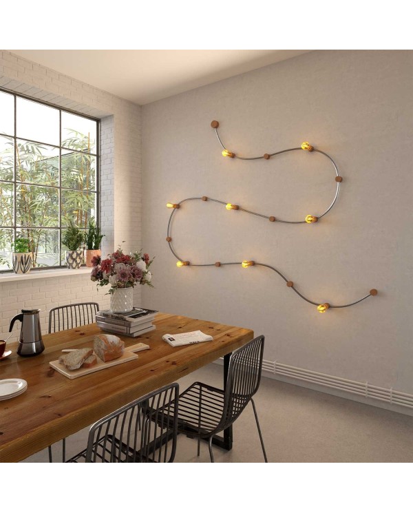 Electric cable for String Lights, covered by linen Brown fabric CN04 - UV resistant