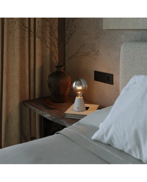 Portable and rechargeable Cabless01 LED lamp with Silver Half Sphere Globe light bulb