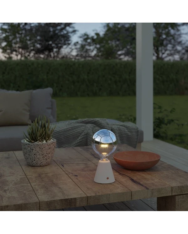 Portable and rechargeable Cabless01 LED lamp with Silver Half Sphere Globe light bulb