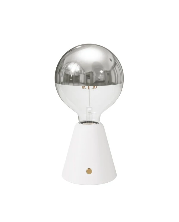 Portable and rechargeable Cabless01 LED lamp with Silver Half Sphere Globe light bulb