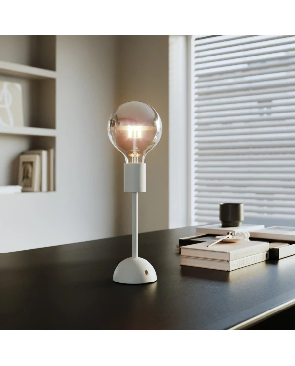 Portable and rechargeable Cabless02 Lamp with Silver Half Sphere light bulb