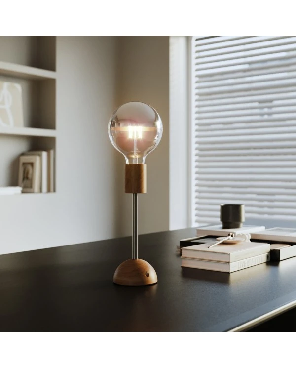 Portable and rechargeable Cabless02 Lamp with Silver Half Sphere light bulb