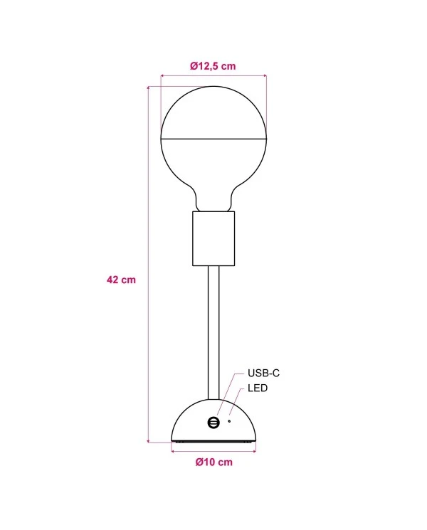 Portable and rechargeable Cabless02 Lamp with Silver Half Sphere light bulb