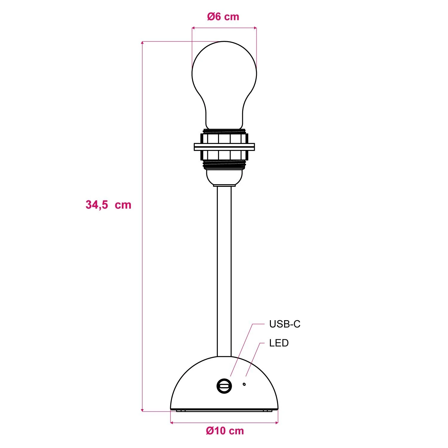 Portable and rechargeable Cabless12 Lamp with Drop light bulb suitable with lampshade