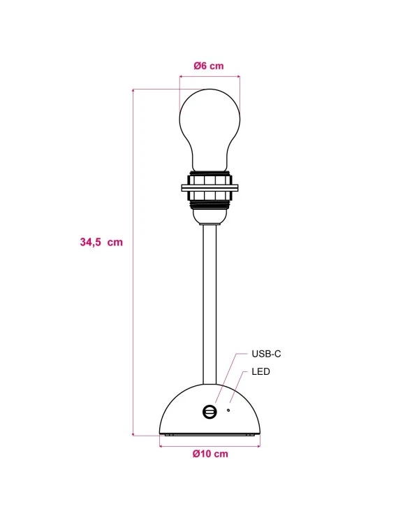 Portable and rechargeable Cabless12 Lamp with Drop light bulb suitable with lampshade