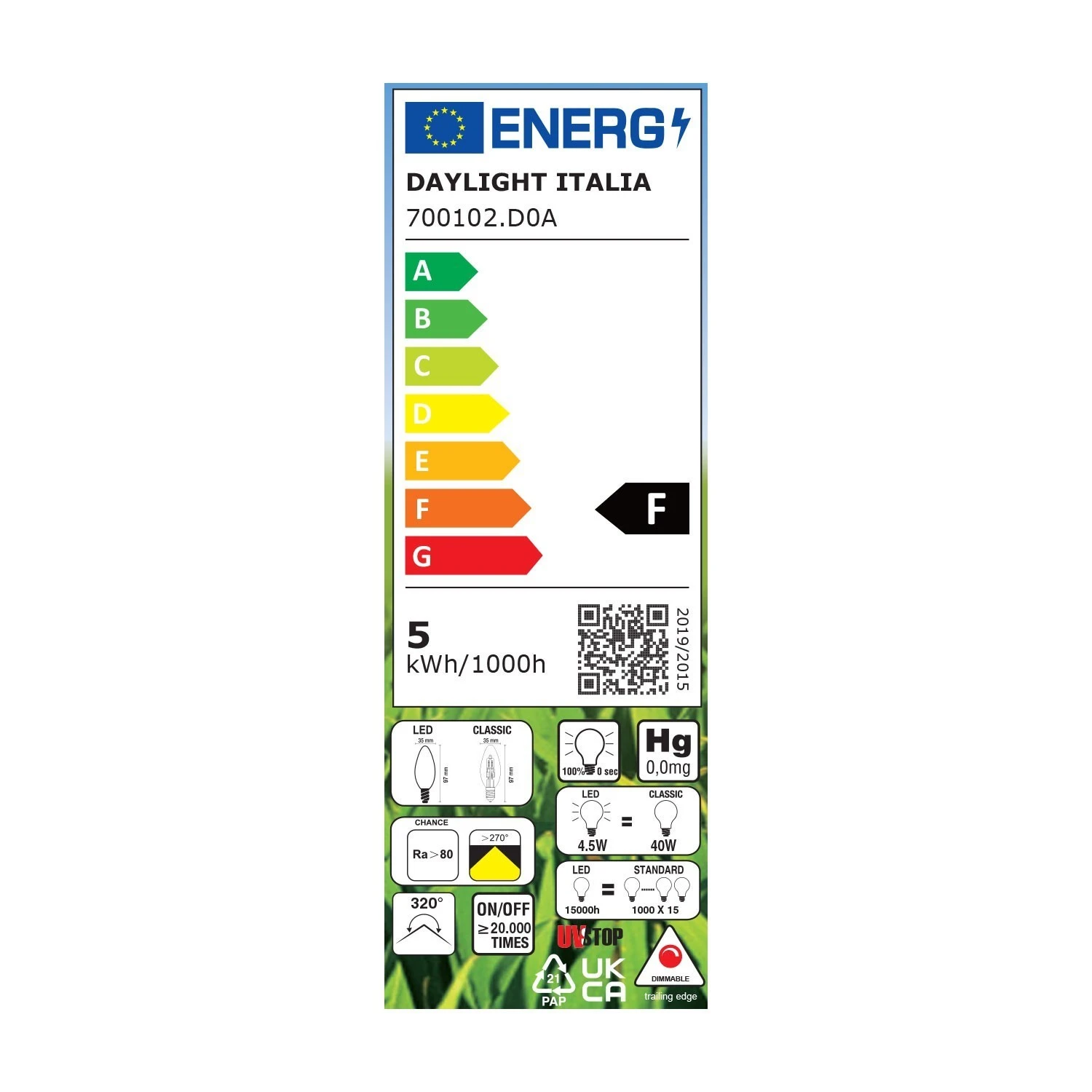 LED Light Bulb Olive 4.5W 470Lm E14 Clear 2700K