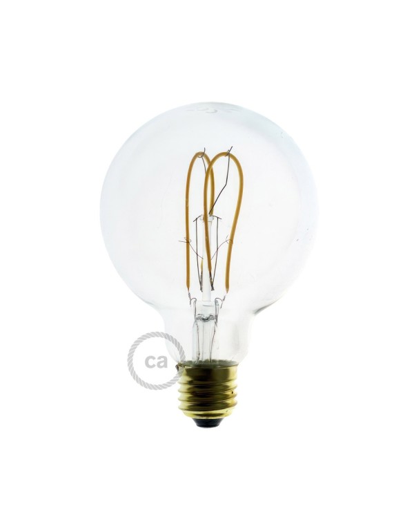 LED Transparent Light Bulb - Globe G95 Curved Double Loop Filament - 4.9W 400Lm E27 2200K Dimmable