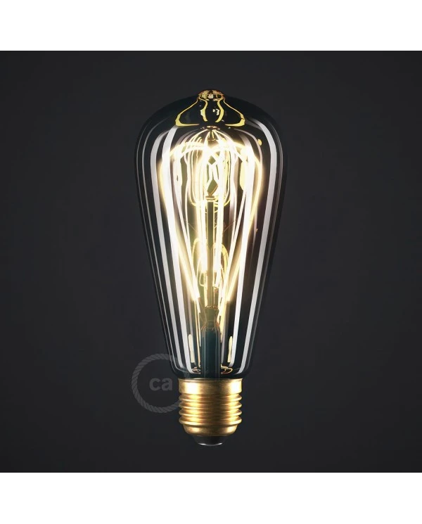 LED Smoky Light Bulb - Edison ST64 Curved Double Loop Filament - 5W 160Lm E27 1800K Dimmable