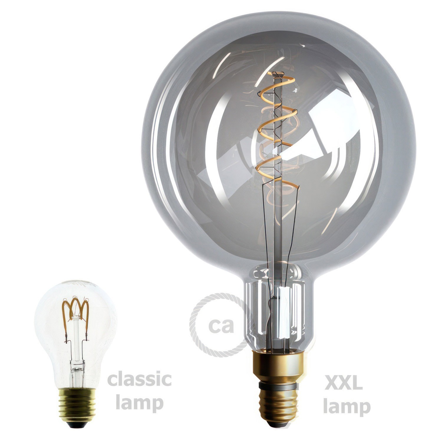 XXL LED Smoky Light Bulb - Sphere G200 Curved Spiral Filament - 5W 80Lm E27 1800K Dimmable