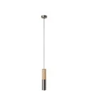 Pendant lamp complete with textile cable and double Tub-E14 wood and metal shade - Made in Italy