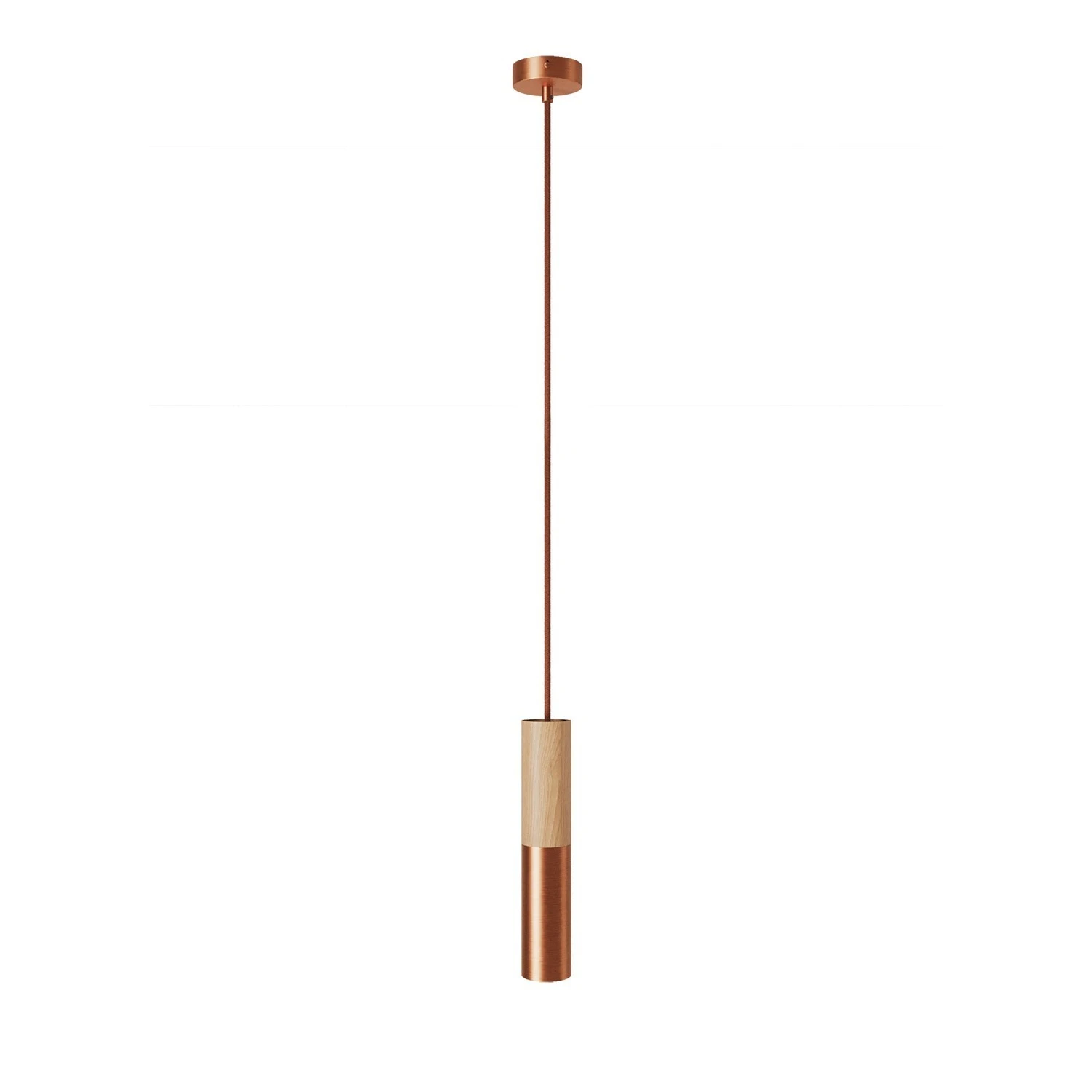 Pendant lamp complete with textile cable and double Tub-E14 wood and metal shade - Made in Italy