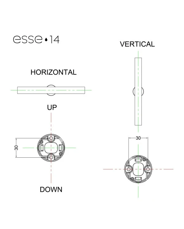 Esse14 wall or ceiling lamp for linear LED bulb S14d - Waterproof IP44