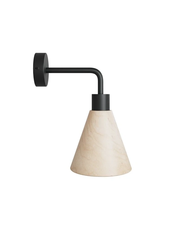 Fermaluce lamp with wooden conical lampshade and curved extension