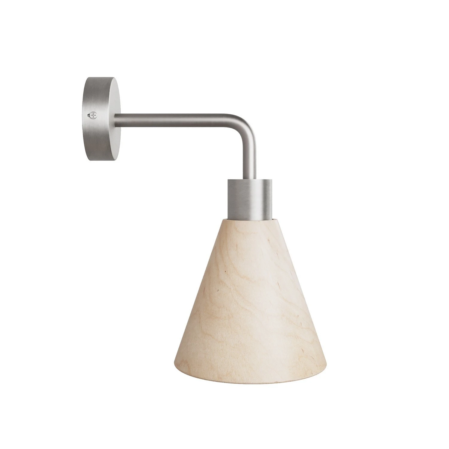 Fermaluce lamp with wooden conical lampshade and curved extension